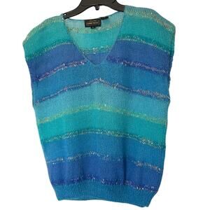 Jeanne Pierre Mohair Blue Stripe Vest Size Large